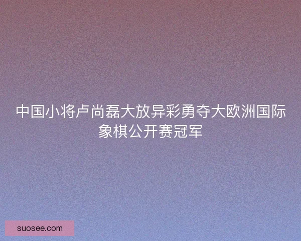 中国小将卢尚磊大放异彩勇夺大欧洲国际象棋公开赛冠军